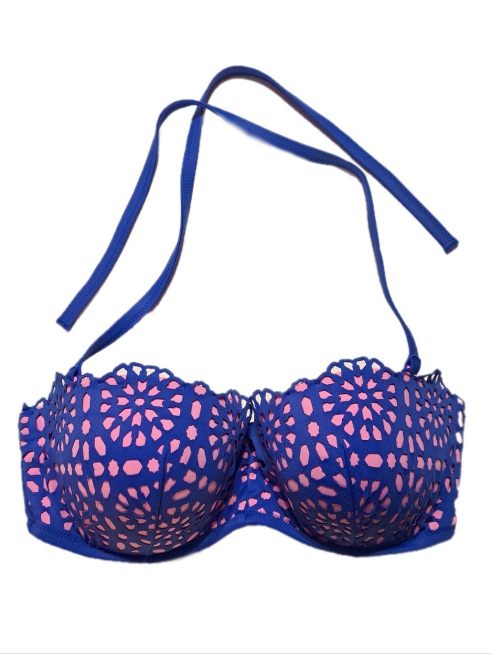Shade & Shore Size 34D Blue & Pink Balconette Bikini Top